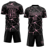 Custom Black-Light Pink Abstract Network Crackle Sublimation Soccer Uniform Jersey