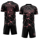 Custom Black-Medium Pink Abstract Network Crackle Sublimation Soccer Uniform Jersey