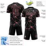 Custom Black-Medium Pink Abstract Network Crackle Sublimation Soccer Uniform Jersey