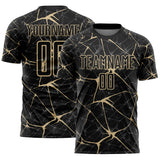 Custom Black-Vegas Gold Abstract Network Crackle Sublimation Soccer Uniform Jersey