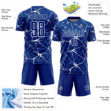 Custom Royal-White Abstract Network Crackle Sublimation Soccer Uniform Jersey