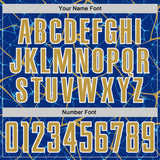 Custom Royal Old Gold-White Abstract Network Crackle Sublimation Soccer Uniform Jersey