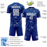 Custom Royal Gray-White Abstract Network Crackle Sublimation Soccer Uniform Jersey