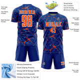 Custom Royal Orange-White Abstract Network Crackle Sublimation Soccer Uniform Jersey