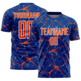 Custom Royal Orange-White Abstract Network Crackle Sublimation Soccer Uniform Jersey