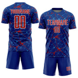 Custom Royal Red-White Abstract Network Crackle Sublimation Soccer Uniform Jersey