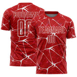 Custom Red-White Abstract Network Crackle Sublimation Soccer Uniform Jersey