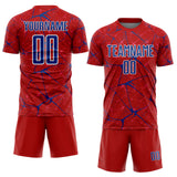 Custom Red Royal-White Abstract Network Crackle Sublimation Soccer Uniform Jersey