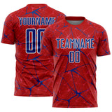 Custom Red Royal-White Abstract Network Crackle Sublimation Soccer Uniform Jersey