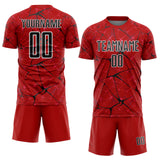 Custom Red Black-White Abstract Network Crackle Sublimation Soccer Uniform Jersey