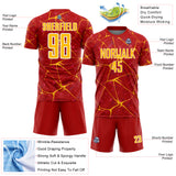 Custom Red Gold-White Abstract Network Crackle Sublimation Soccer Uniform Jersey