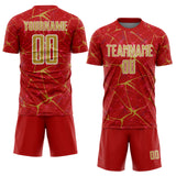Custom Red Old Gold-White Abstract Network Crackle Sublimation Soccer Uniform Jersey