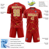 Custom Red Old Gold-White Abstract Network Crackle Sublimation Soccer Uniform Jersey