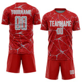 Custom Red Gray-White Abstract Network Crackle Sublimation Soccer Uniform Jersey
