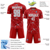 Custom Red Gray-White Abstract Network Crackle Sublimation Soccer Uniform Jersey