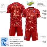 Custom Red-Cream Abstract Network Crackle Sublimation Soccer Uniform Jersey