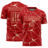 Custom Red-Cream Abstract Network Crackle Sublimation Soccer Uniform Jersey