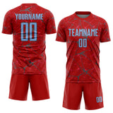 Custom Red Light Blue-Steel Gray Abstract Network Crackle Sublimation Soccer Uniform Jersey