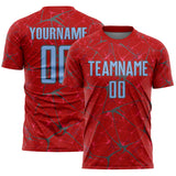 Custom Red Light Blue-Steel Gray Abstract Network Crackle Sublimation Soccer Uniform Jersey