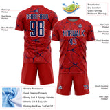 Custom Red Navy-White Abstract Network Crackle Sublimation Soccer Uniform Jersey