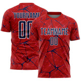 Custom Red Navy-White Abstract Network Crackle Sublimation Soccer Uniform Jersey