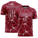 Custom Crimson-White Abstract Network Crackle Sublimation Soccer Uniform Jersey