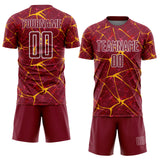 Custom Crimson Gold-White Abstract Network Crackle Sublimation Soccer Uniform Jersey