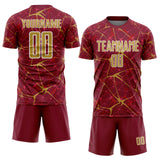Custom Crimson Old Gold-White Abstract Network Crackle Sublimation Soccer Uniform Jersey
