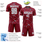 Custom Crimson Gray-White Abstract Network Crackle Sublimation Soccer Uniform Jersey