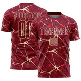 Custom Crimson-Cream Abstract Network Crackle Sublimation Soccer Uniform Jersey