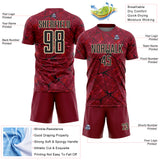Custom Crimson Black-Cream Abstract Network Crackle Sublimation Soccer Uniform Jersey