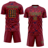 Custom Crimson Navy-Gold Abstract Network Crackle Sublimation Soccer Uniform Jersey