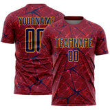Custom Crimson Navy-Gold Abstract Network Crackle Sublimation Soccer Uniform Jersey