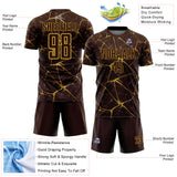 Custom Brown-Old Gold Abstract Network Crackle Sublimation Soccer Uniform Jersey