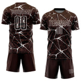 Custom Brown-White Abstract Network Crackle Sublimation Soccer Uniform Jersey