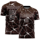 Custom Brown-White Abstract Network Crackle Sublimation Soccer Uniform Jersey