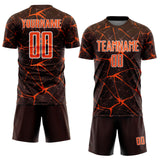 Custom Brown Orange-White Abstract Network Crackle Sublimation Soccer Uniform Jersey