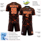 Custom Brown Orange-White Abstract Network Crackle Sublimation Soccer Uniform Jersey