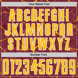 Custom Burgundy Gold-White Abstract Network Crackle Sublimation Soccer Uniform Jersey