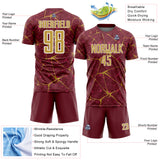 Custom Burgundy Old Gold-White Abstract Network Crackle Sublimation Soccer Uniform Jersey