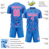 Custom Powder Blue Pink-White Abstract Network Crackle Sublimation Soccer Uniform Jersey