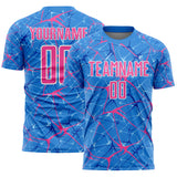Custom Powder Blue Pink-White Abstract Network Crackle Sublimation Soccer Uniform Jersey