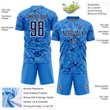Custom Powder Blue Navy-White Abstract Network Crackle Sublimation Soccer Uniform Jersey