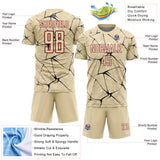 Custom Cream Black-Crimson Abstract Network Crackle Sublimation Soccer Uniform Jersey