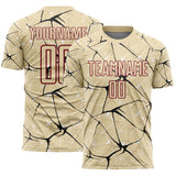 Custom Cream Black-Crimson Abstract Network Crackle Sublimation Soccer Uniform Jersey