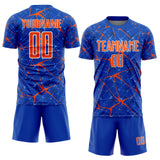 Custom Thunder Blue Orange-White Abstract Network Crackle Sublimation Soccer Uniform Jersey