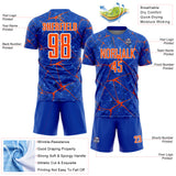 Custom Thunder Blue Orange-White Abstract Network Crackle Sublimation Soccer Uniform Jersey