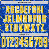 Custom Thunder Blue Yellow-White Abstract Network Crackle Sublimation Soccer Uniform Jersey