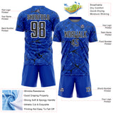 Custom Thunder Blue Black-White Abstract Network Crackle Sublimation Soccer Uniform Jersey