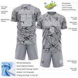 Custom Gray Black-White Abstract Network Crackle Sublimation Soccer Uniform Jersey